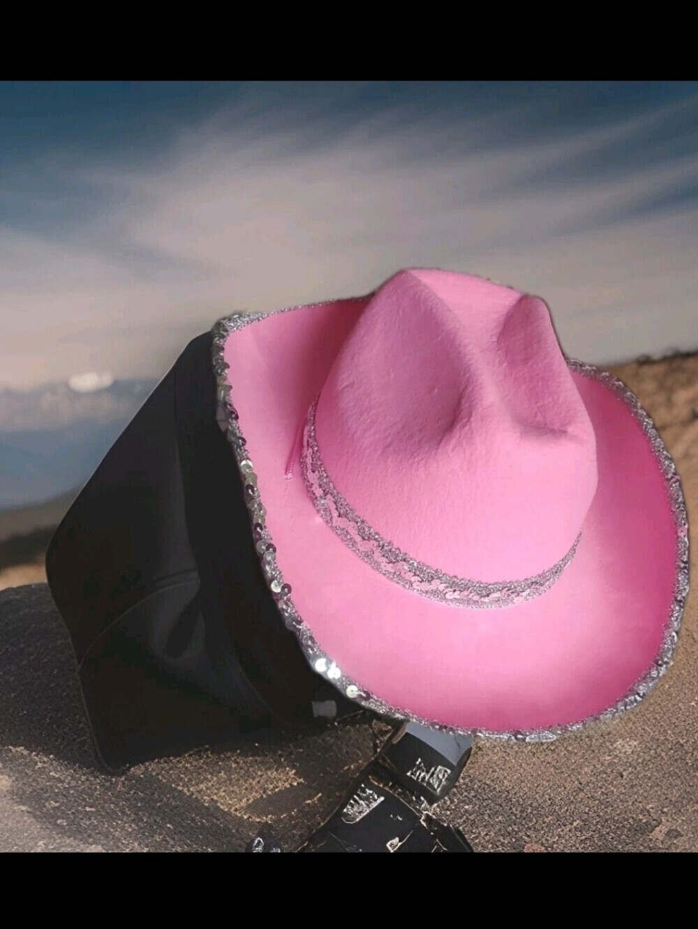 Light Pink Cowboy Hat Sequin Trim Stampede Strap